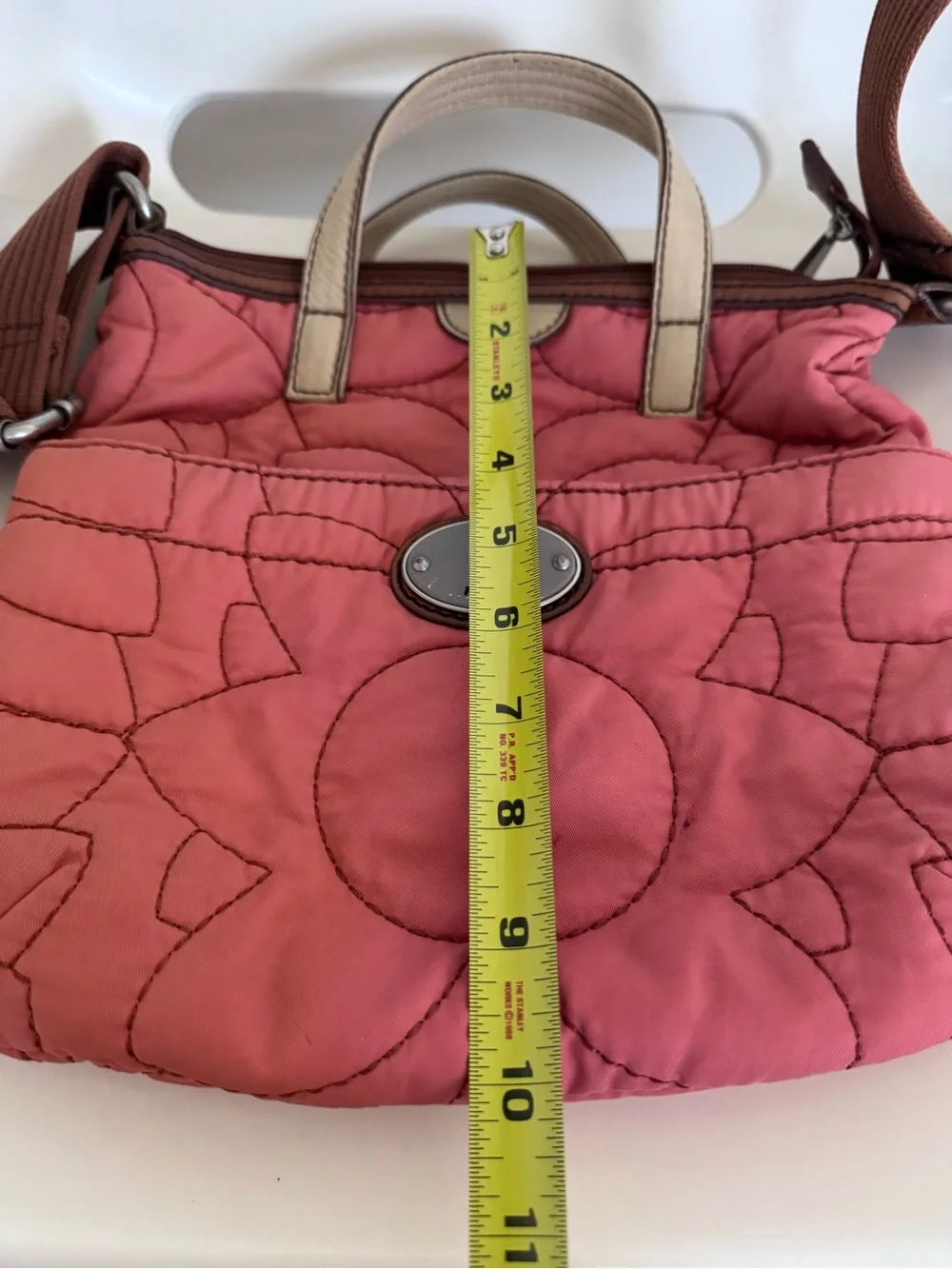 Fossil Key-Per Coral Pink Quilted Crossbody Satchel Tote Y2K Boho Floral Bag